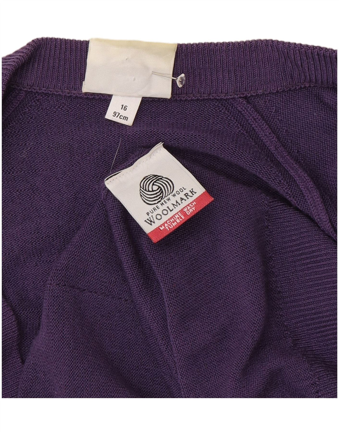 Maglione cardigan da donna classico UK 16 grande lana viola