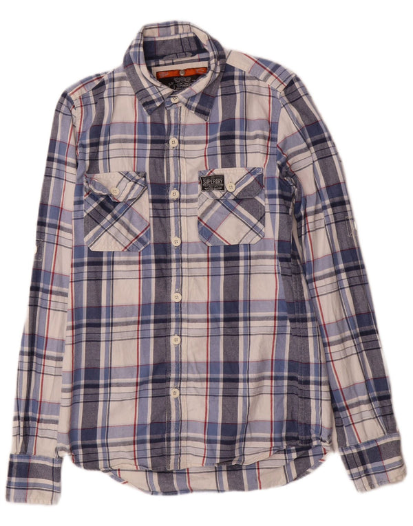 Camicia da uomo in flanella Superdry in cotone scozzese piccolo blu