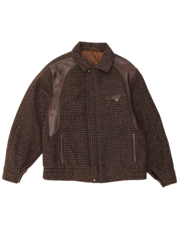 INDIOS Mens Bomber Jacket IT 48 Medium Brown Houndstooth Wool