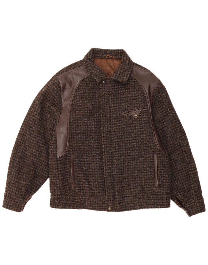 INDIOS Mens Bomber Jacket IT 48 Medium Brown Houndstooth Wool