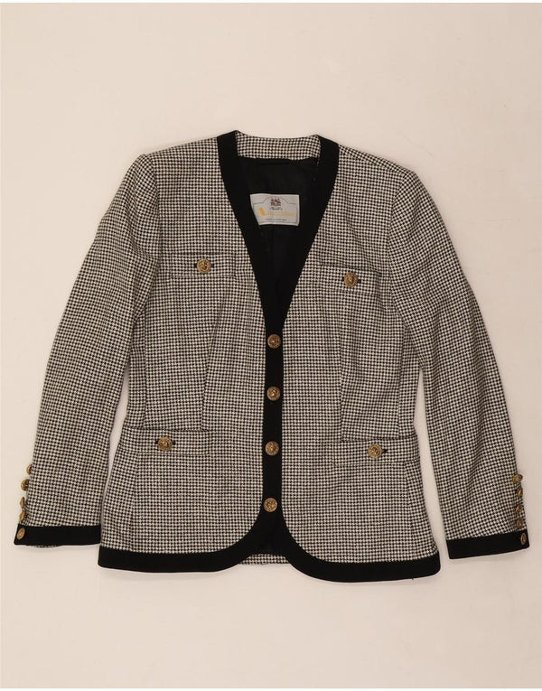 AQUASCUTUM Womens 4 Button Blazer Jacket UK 12 Medium Black Houndstooth