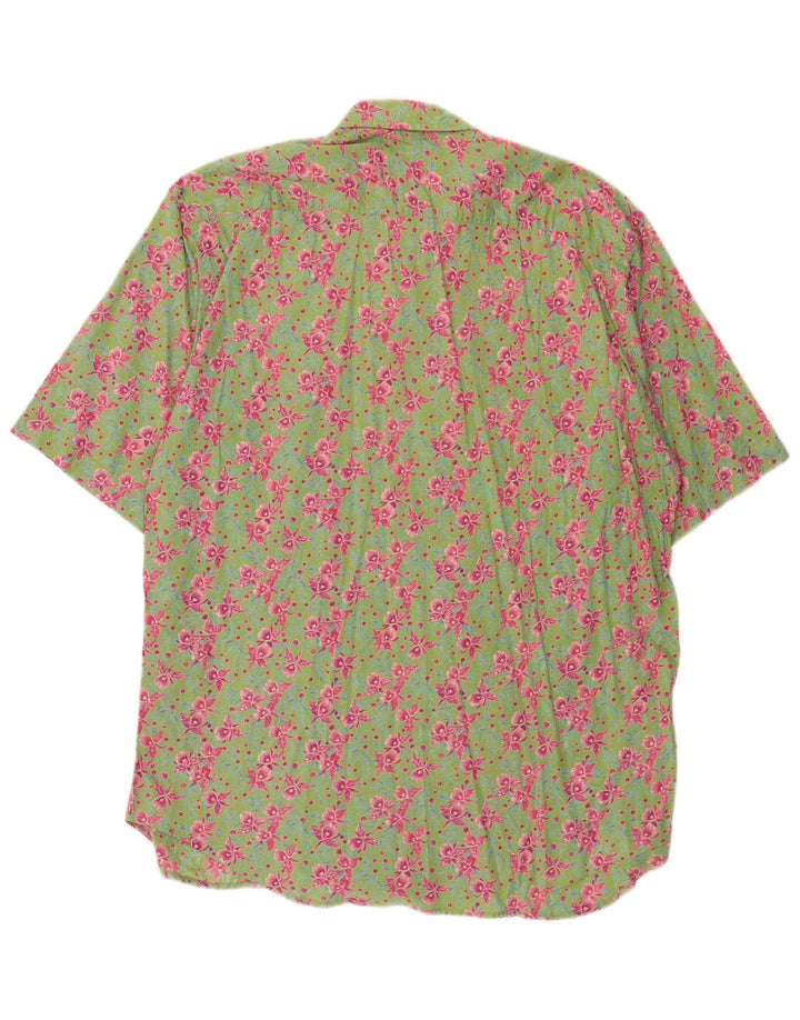 Camicia vintage da uomo a maniche corte in cotone floreale verde medio