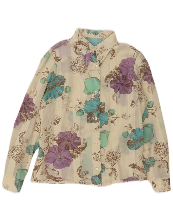 Camicetta vintage da donna trasparente con camicia trasparente UK 10 piccoli fiori multicolori