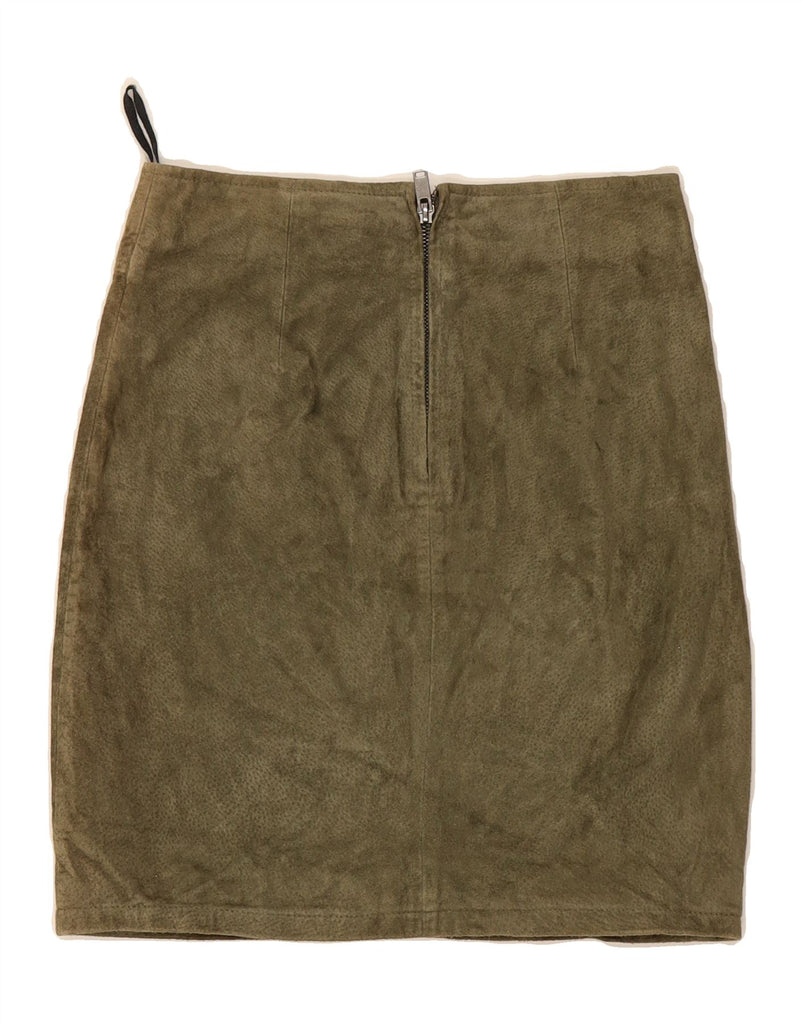 VILA Womens Suede Skirt XS W26 Khaki Leather Vintage Vila and Second-Hand Vila from Messina Hembry 
