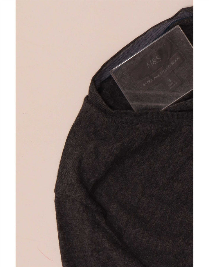 Maglione da uomo con scollo a V Marks & Spencer piccolo in lana merino grigia
