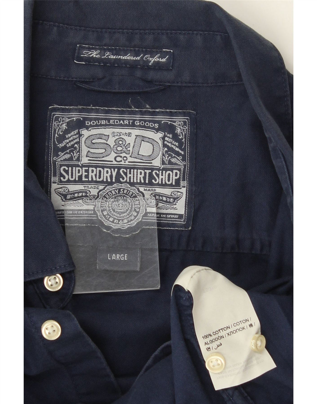 Camicia da uomo Superdry Large in cotone blu navy