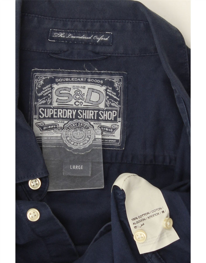 Camicia da uomo Superdry Large in cotone blu navy