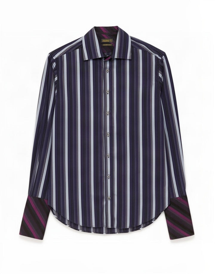 Camicia formale da uomo Ted Baker taglia 38 15 cotone a righe blu navy medio