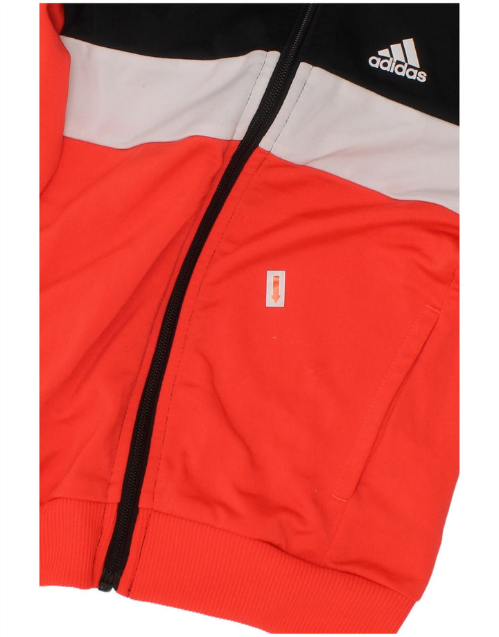 ADIDAS Boys Tracksuit Top Jacket 6-7 Years Red Colourblock Polyester