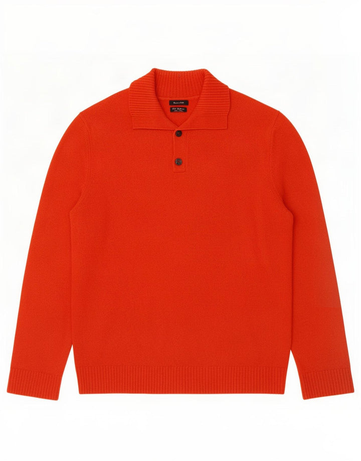 Massimo Dutti Maglione da uomo con bottoni e collo grande in lana arancione