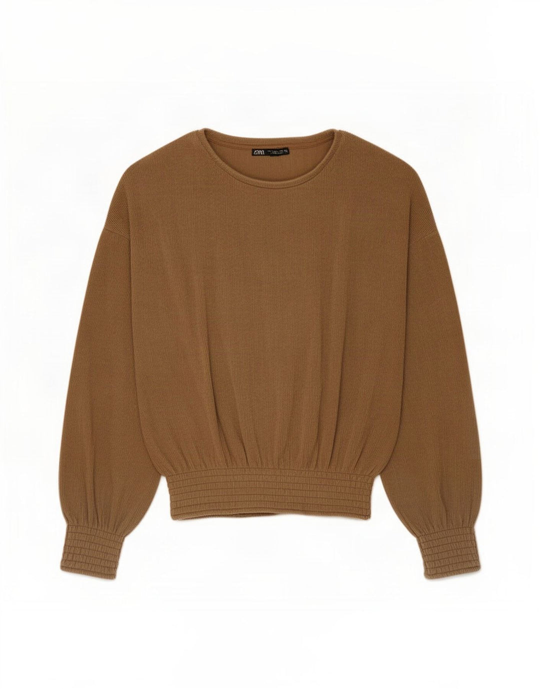 Top Zara da donna oversize a maniche lunghe UK 10 piccolo poliestere marrone