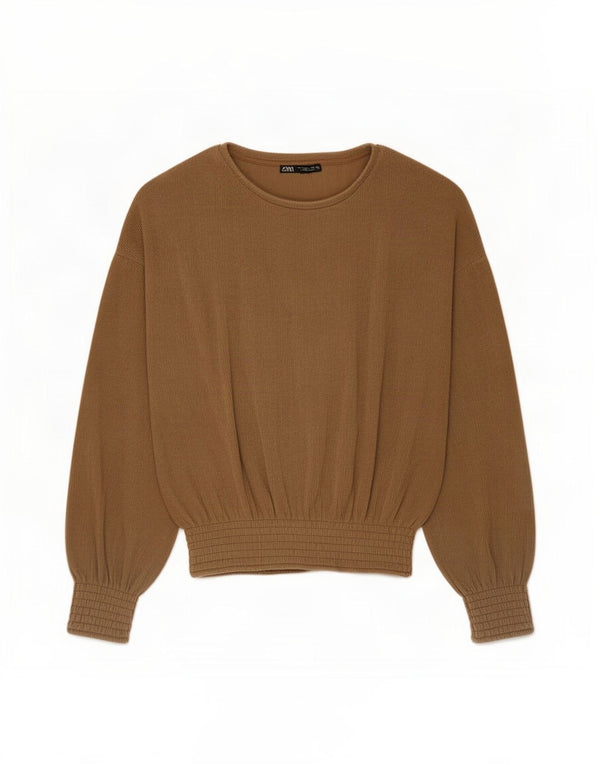 Top Zara da donna oversize a maniche lunghe UK 10 piccolo poliestere marrone