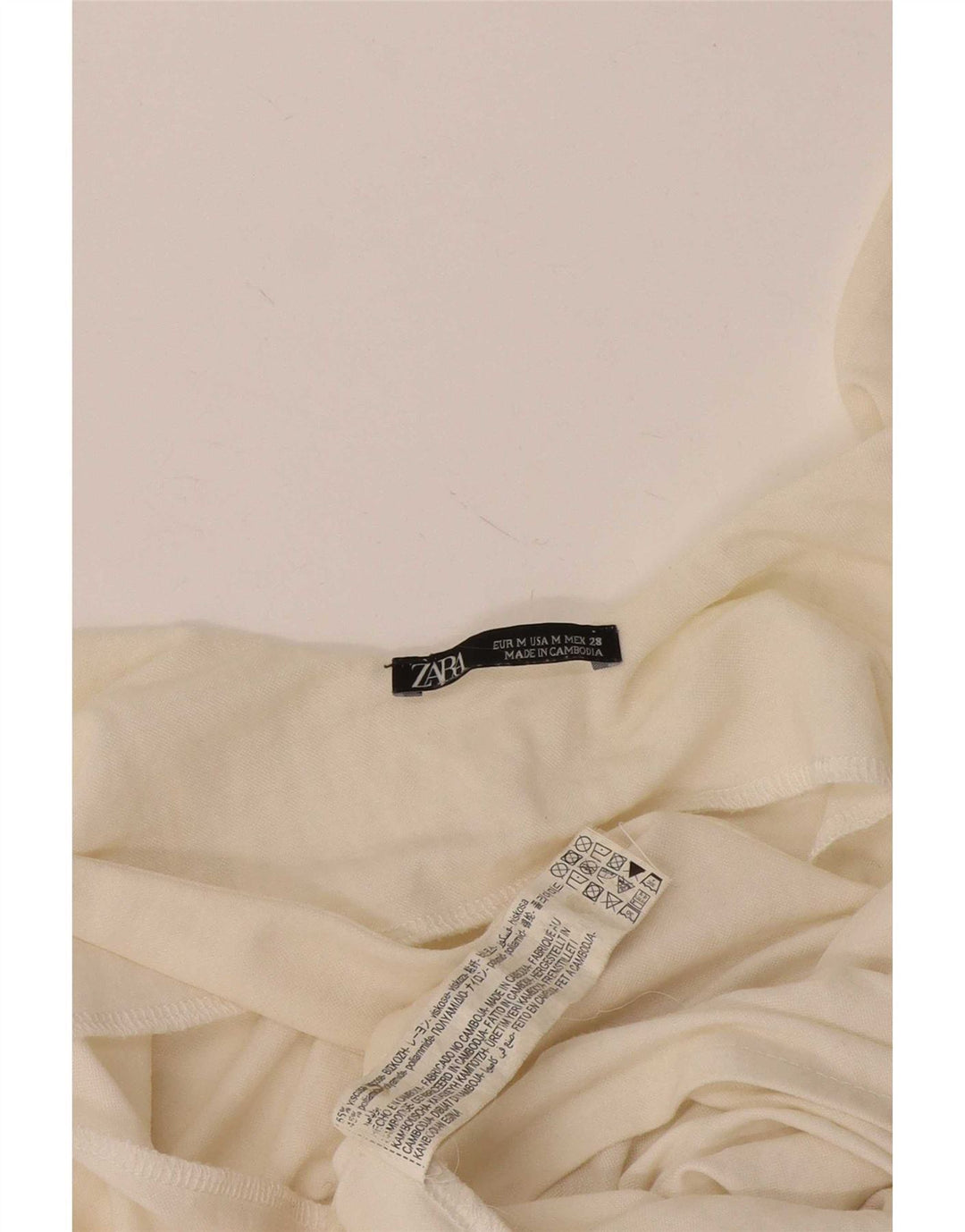 Top corto senza maniche da donna Zara UK 12 viscosa bianco sporco medio