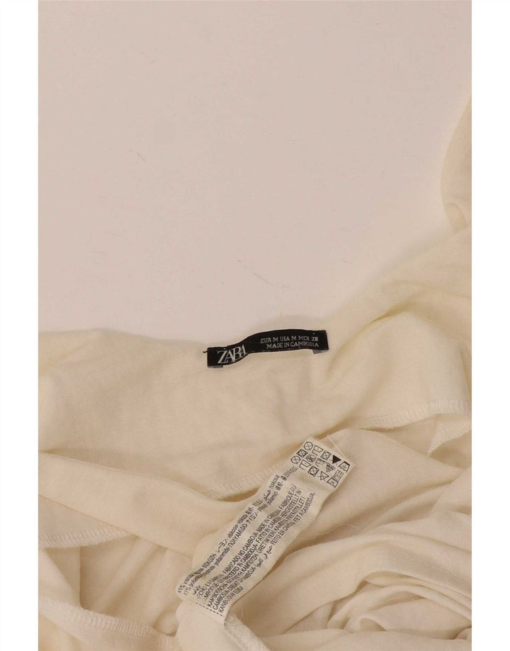 Top corto senza maniche da donna Zara UK 12 viscosa bianco sporco medio
