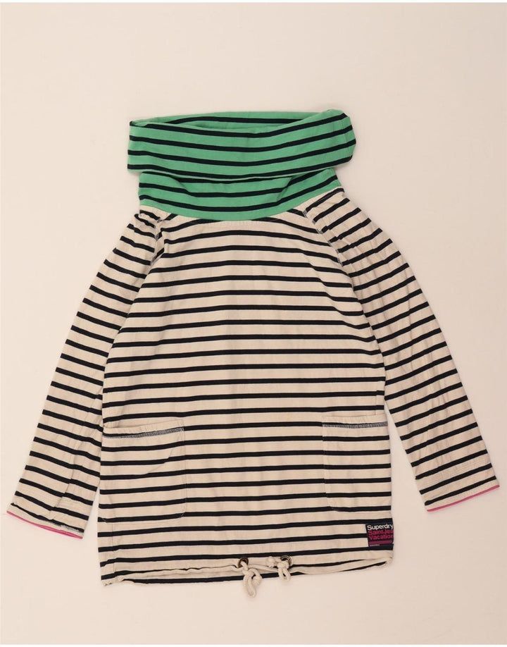 SUPERDRY Womens Roll Neck Sweatshirt Jumper UK 10 Small Off White Striped Vintage Superdry and Second-Hand Superdry from Messina Hembry 