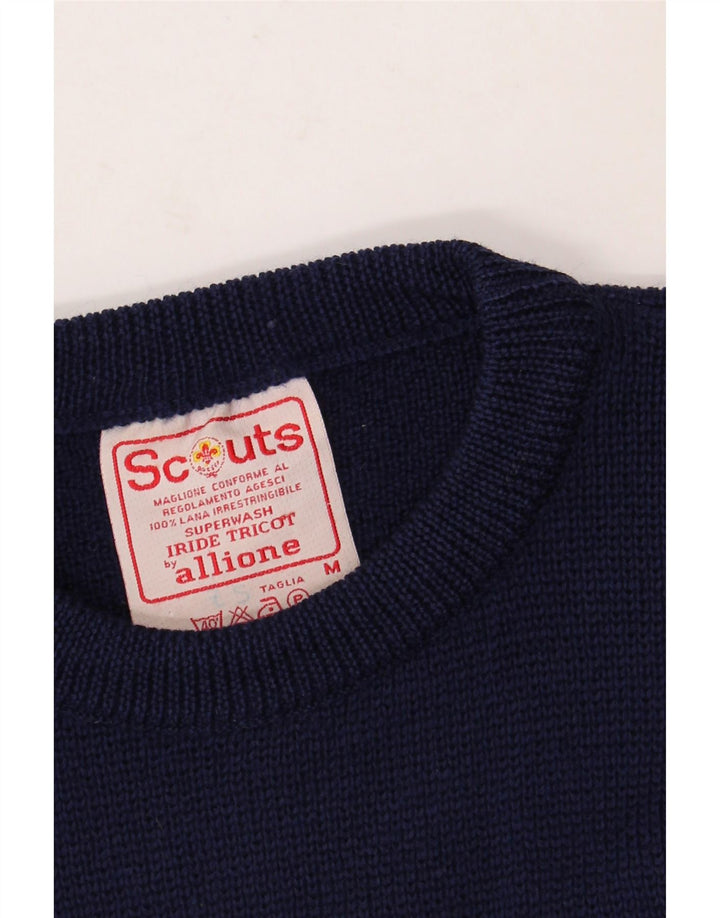 Maglione maglione girocollo da uomo VINTAGE medio in lana blu navy
