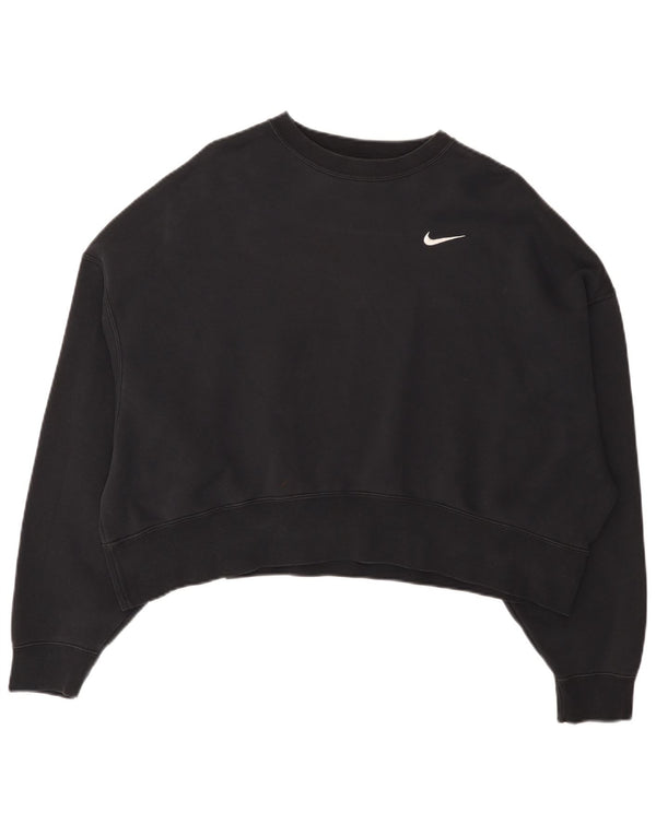 Felpa corta oversize da donna Nike, maglione UK 14, cotone nero medio