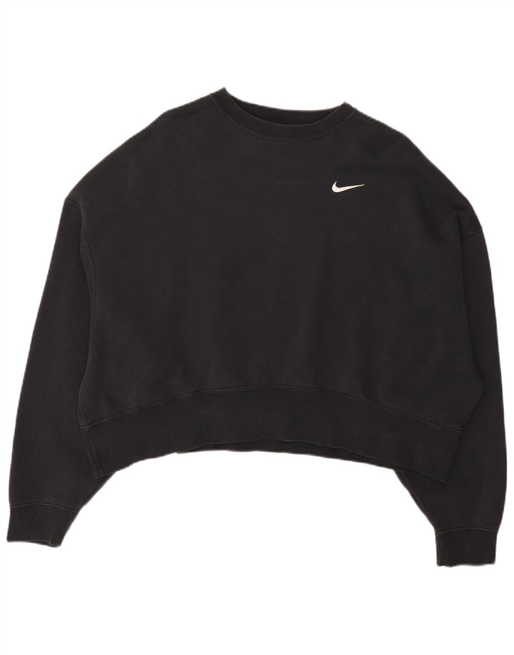 Felpa corta oversize da donna Nike, maglione UK 14, cotone nero medio