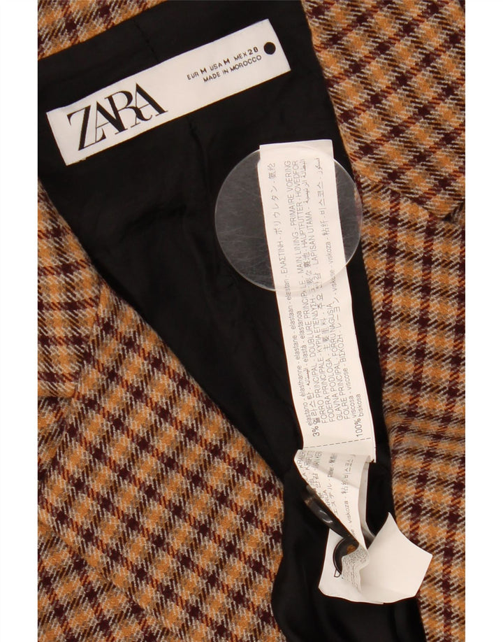 ZARA Giacca Blazer a 2 Bottoni da Donna UK 14 Viscosa a quadri Marrone Medio