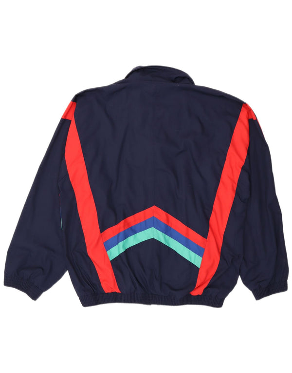 Giacca da ginnastica grafica da uomo vintage XL color block blu navy