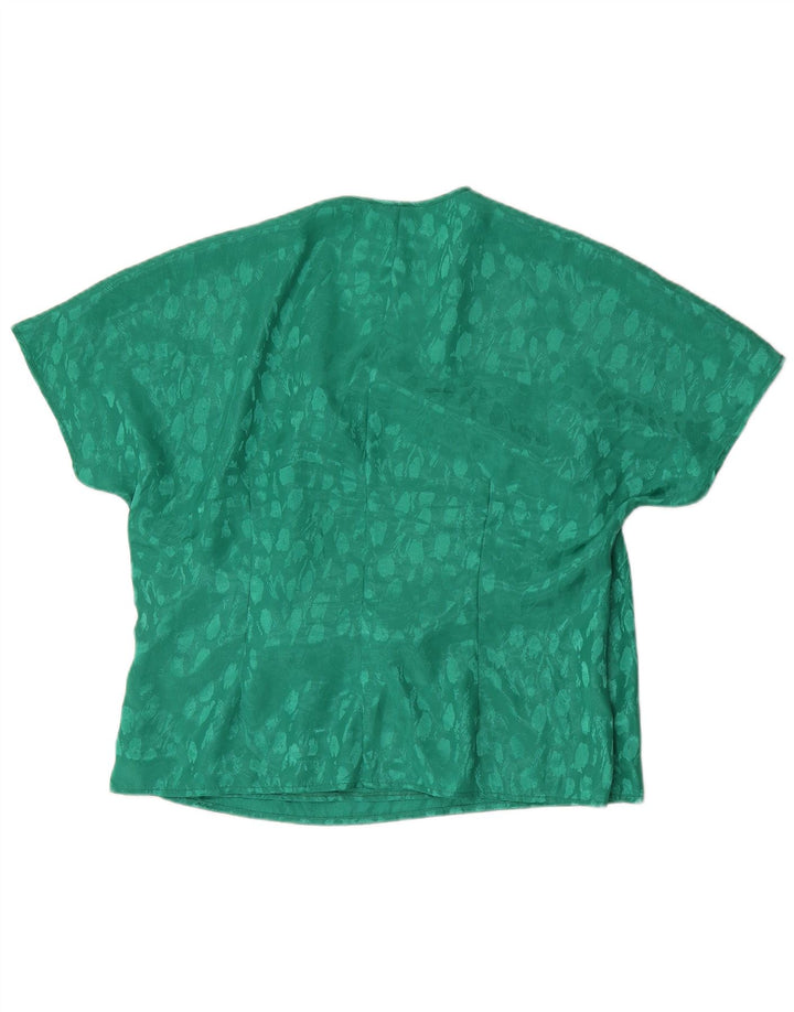 Top camicetta da donna vintage UK 22 2XL Poliestere maculato verde