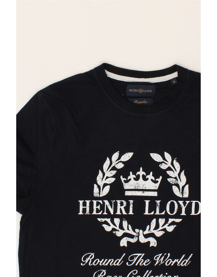 HENRI LLOYD Mens Regular Graphic T-Shirt Top Medium Navy Blue Cotton Vintage Henri Lloyd and Second-Hand Henri Lloyd from Messina Hembry 