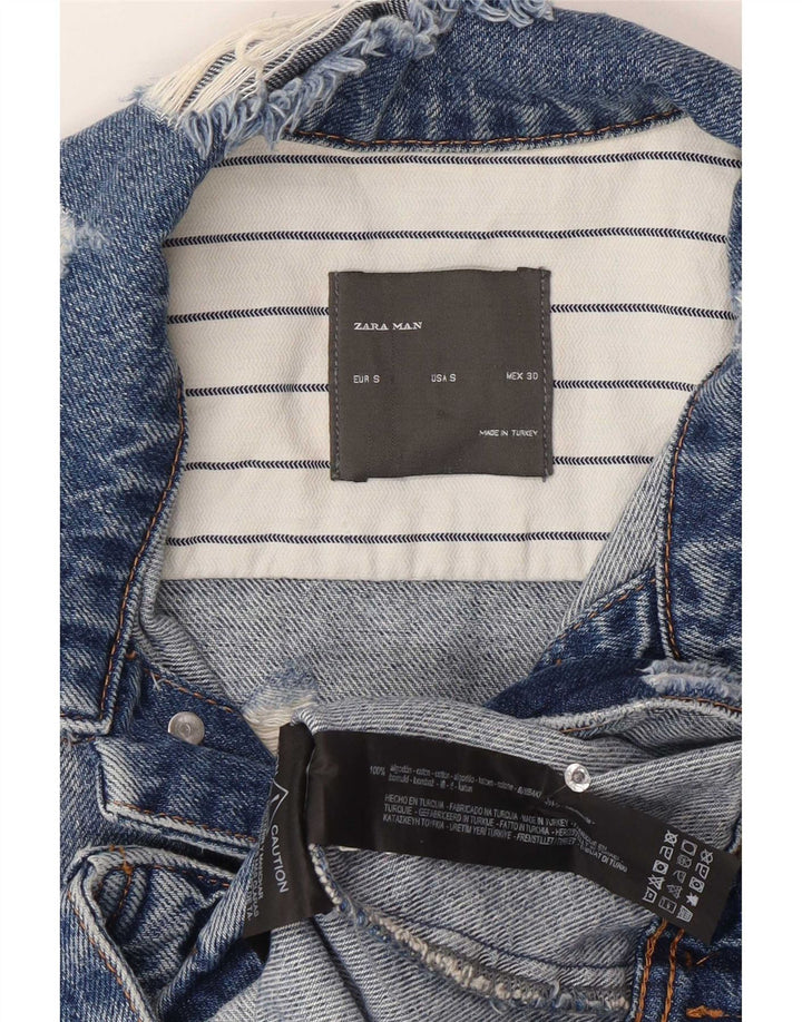 Gilet da uomo in denim invecchiato Zara UK 36 piccolo cotone blu