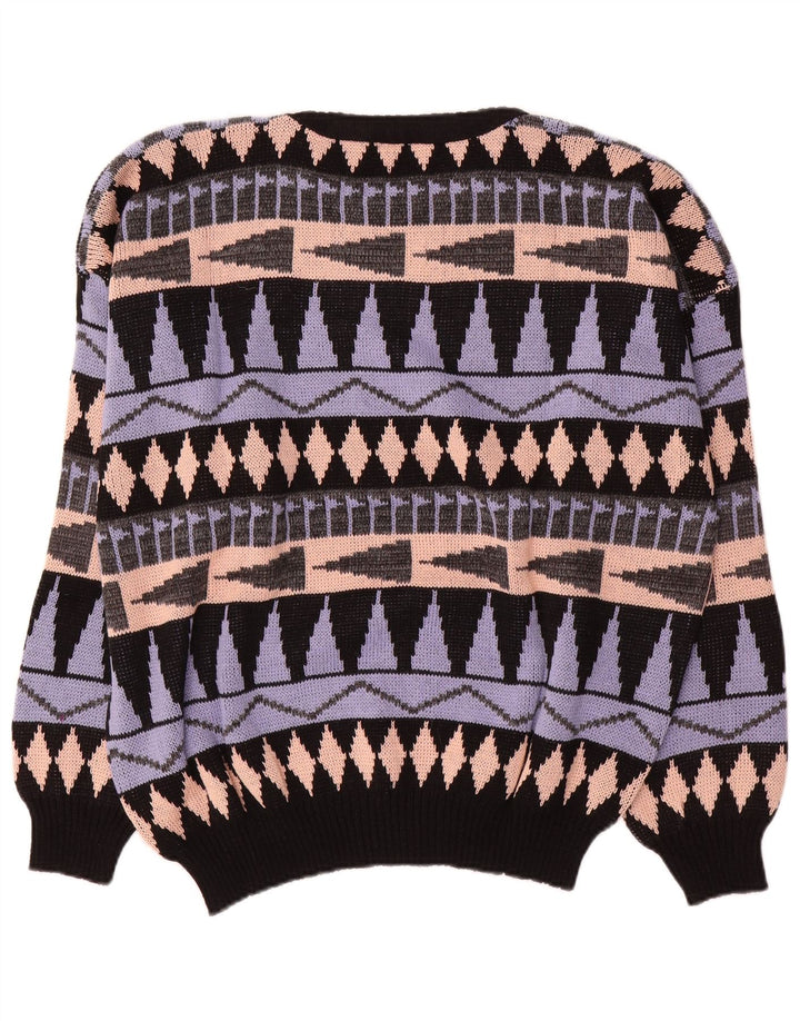 Maglione maglione girocollo da uomo vintage grande acrilico geometrico multicolore