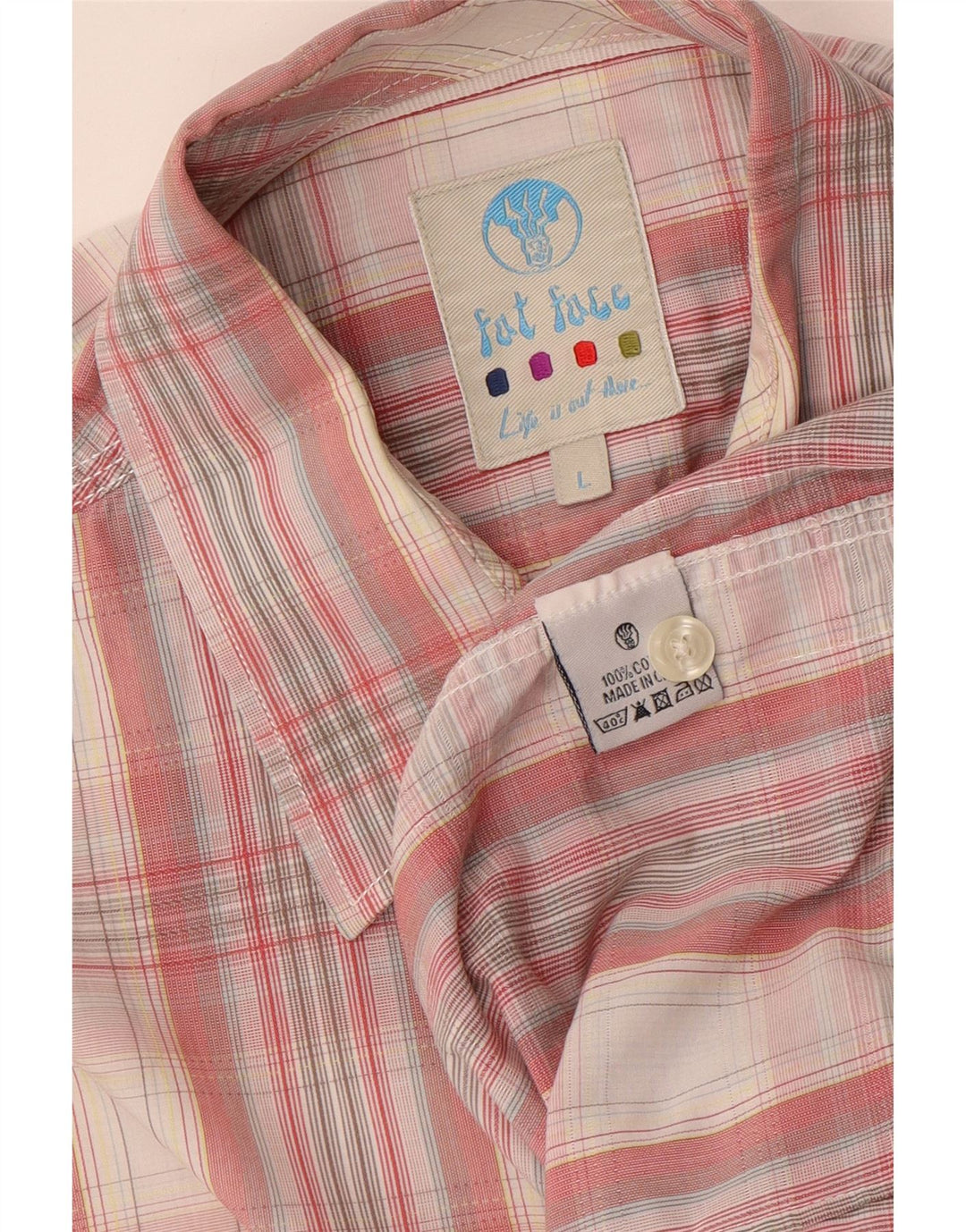 Camicia a maniche corte da uomo Fat Face Grande cotone scozzese rosa