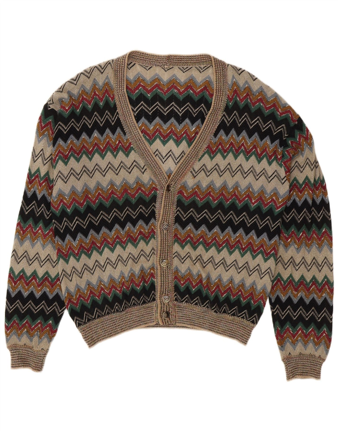 Maglione cardigan da uomo vintage IT 50 Lino Chevron multicolore medio