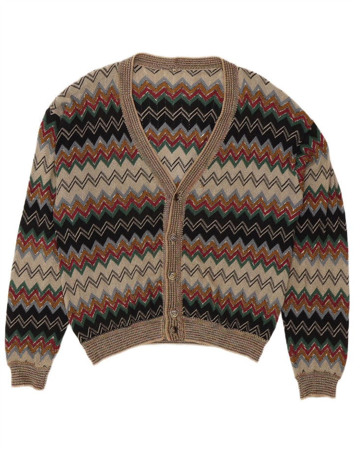 Maglione cardigan da uomo vintage IT 50 Lino Chevron multicolore medio