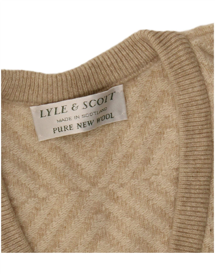 Lyle & Scott Maglione da uomo con scollo a V XL Lana geometrica beige