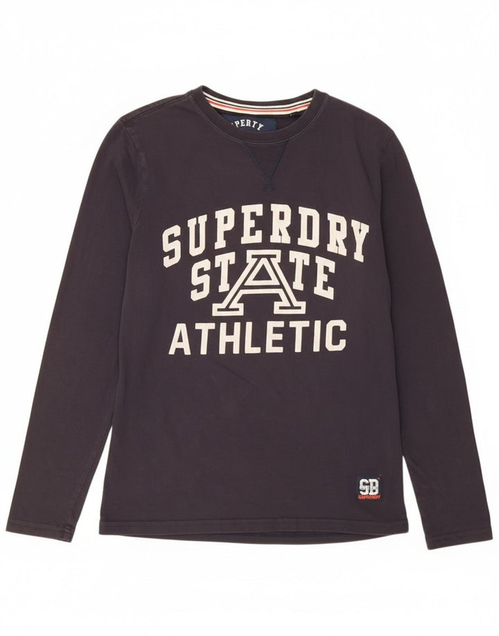 Top grafico da uomo Superdry a maniche lunghe in cotone blu navy piccolo