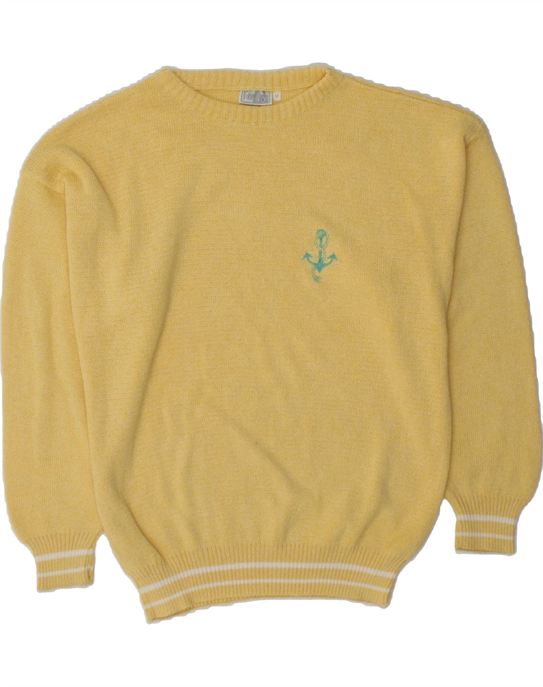 VINTAGE Mens Crew Neck Jumper Sweater Medium Yellow Cotton Vintage Vintage and Second-Hand Vintage from Messina Hembry 