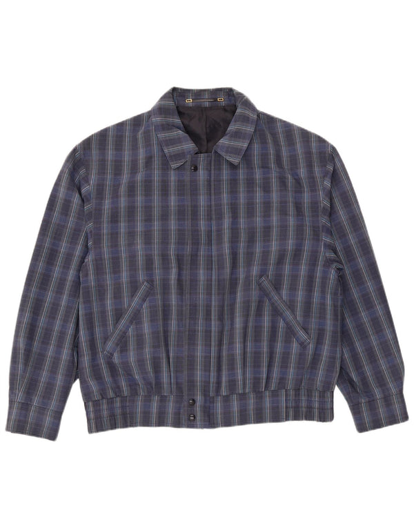 Giubbotto bomber vintage da uomo IT 50 grande in poliestere a quadri blu navy
