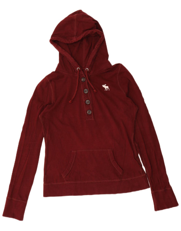 Maglione con cappuccio da donna con collo e bottoni Abercrombie & Fitch UK 16 Large Bordeaux
