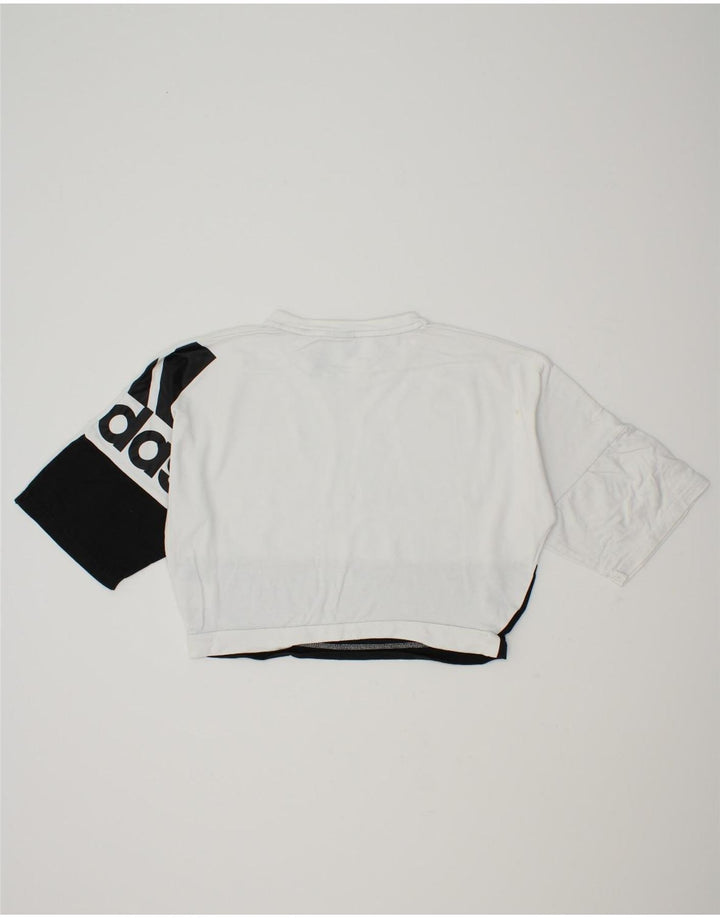 ADIDAS Womens Graphic Short Sleeve Sweatshirt Jumper UK 12/14 Medium White Vintage Adidas and Second-Hand Adidas from Messina Hembry 