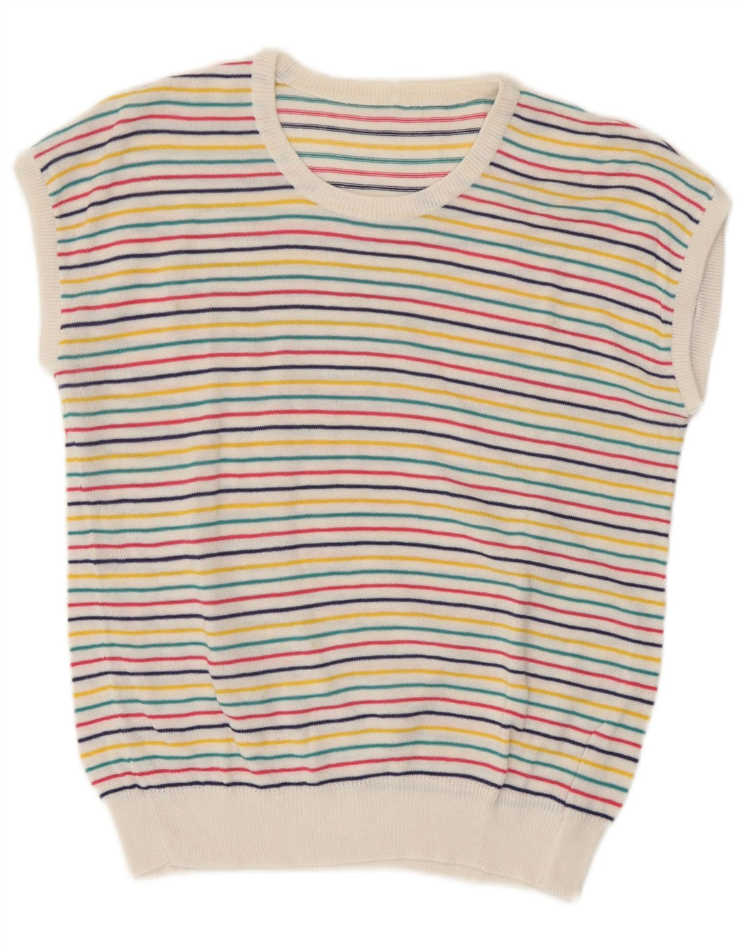 Canottiera vintage da donna UK 10 piccola a righe multicolore