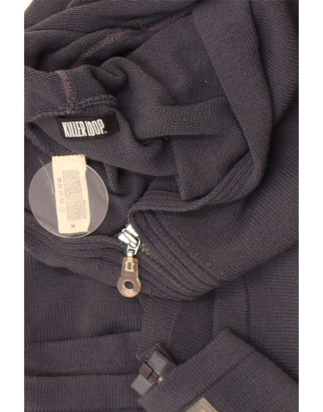 Maglione cardigan con cappuccio corto da donna Killer Loop UK 12 medio blu navy