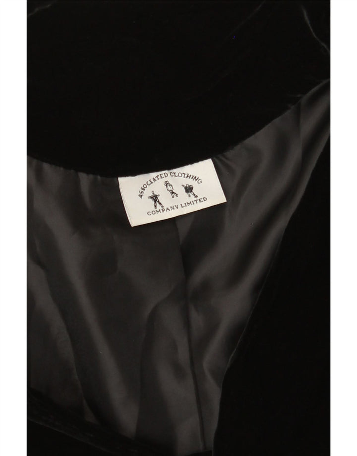 Giacca blazer in velluto da donna a 3 bottoni VINTAGE UK 12 media nera