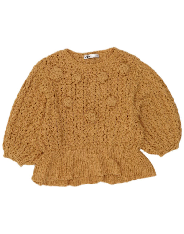 Maglione maglione oversize con scollo a barca da donna Zara UK 10 piccolo beige floreale