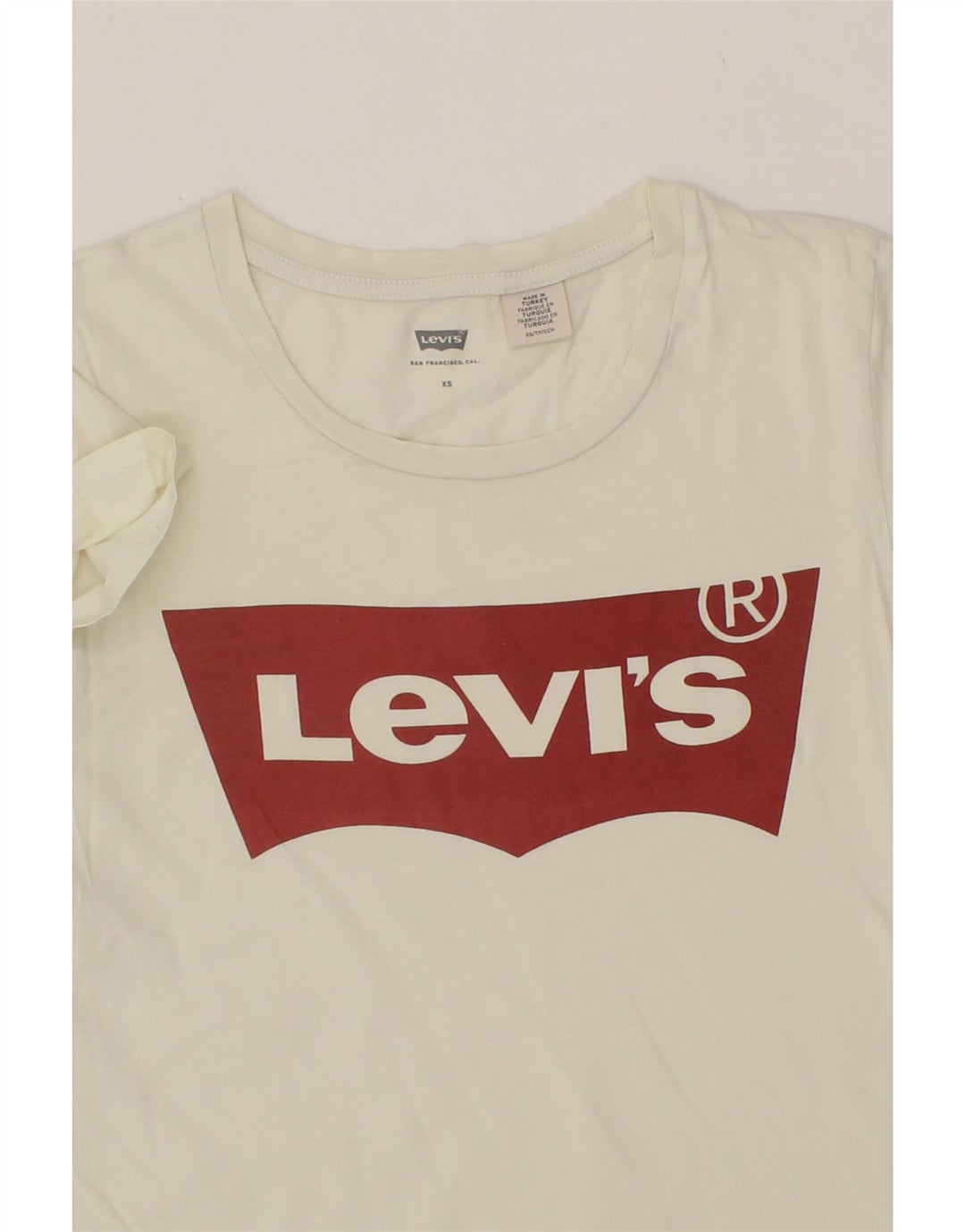 LEVI'S Womens Graphic T-Shirt Top UK 6 XS Off White Vintage Levi's and Second-Hand Levi's from Messina Hembry 