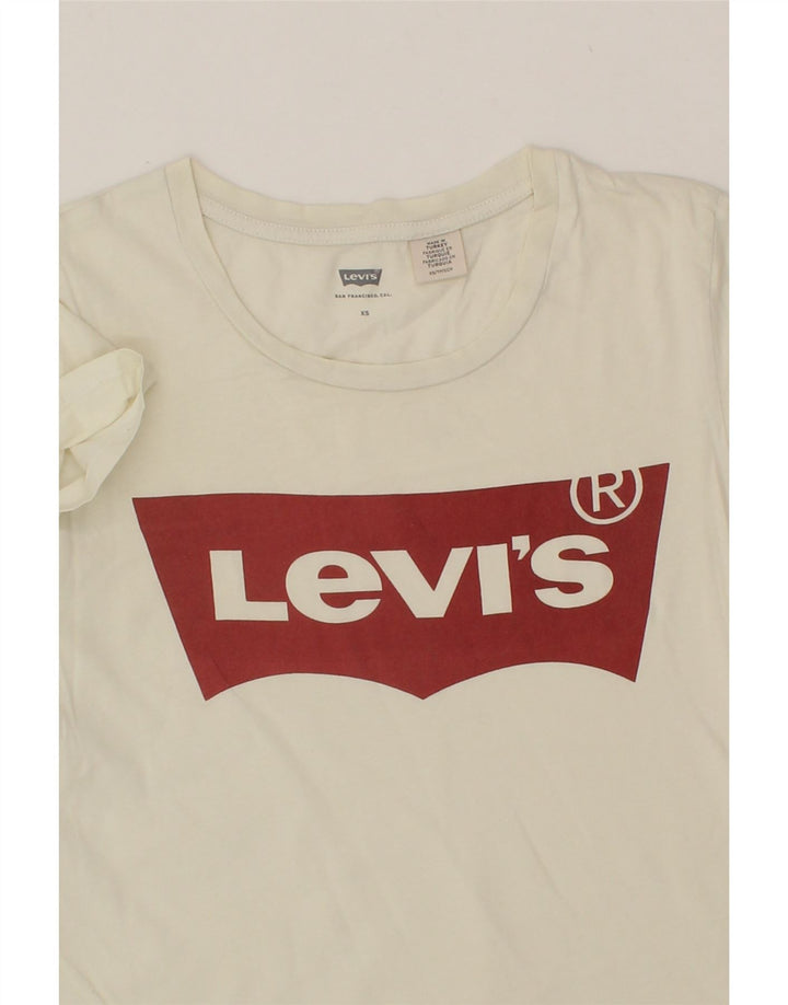 LEVI'S Womens Graphic T-Shirt Top UK 6 XS Off White Vintage Levi's and Second-Hand Levi's from Messina Hembry 