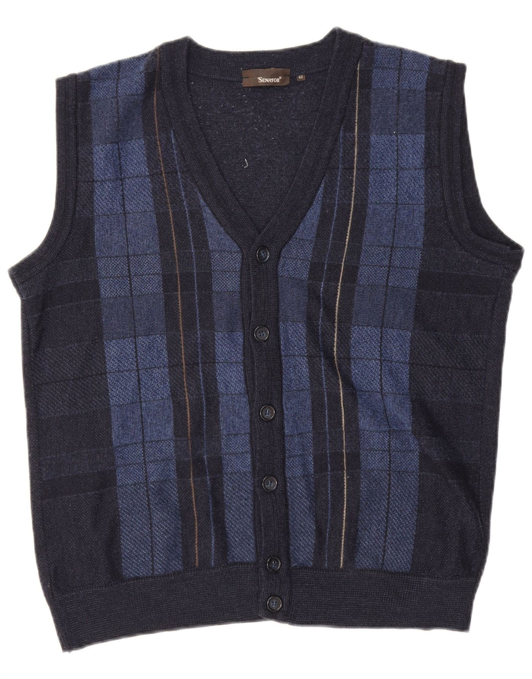 Maglione cardigan senza maniche da uomo Senator IT 52 Large Navy Blue Check