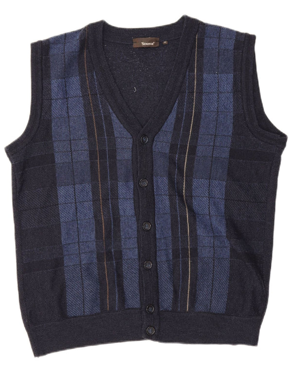 Maglione cardigan senza maniche da uomo Senator IT 52 Large Navy Blue Check