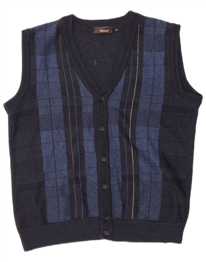 Maglione cardigan senza maniche da uomo Senator IT 52 Large Navy Blue Check