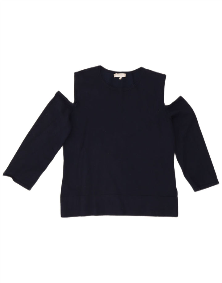 Top da donna con spalle scoperte Hobbs, manica a 3/4, UK 12, viscosa media blu navy
