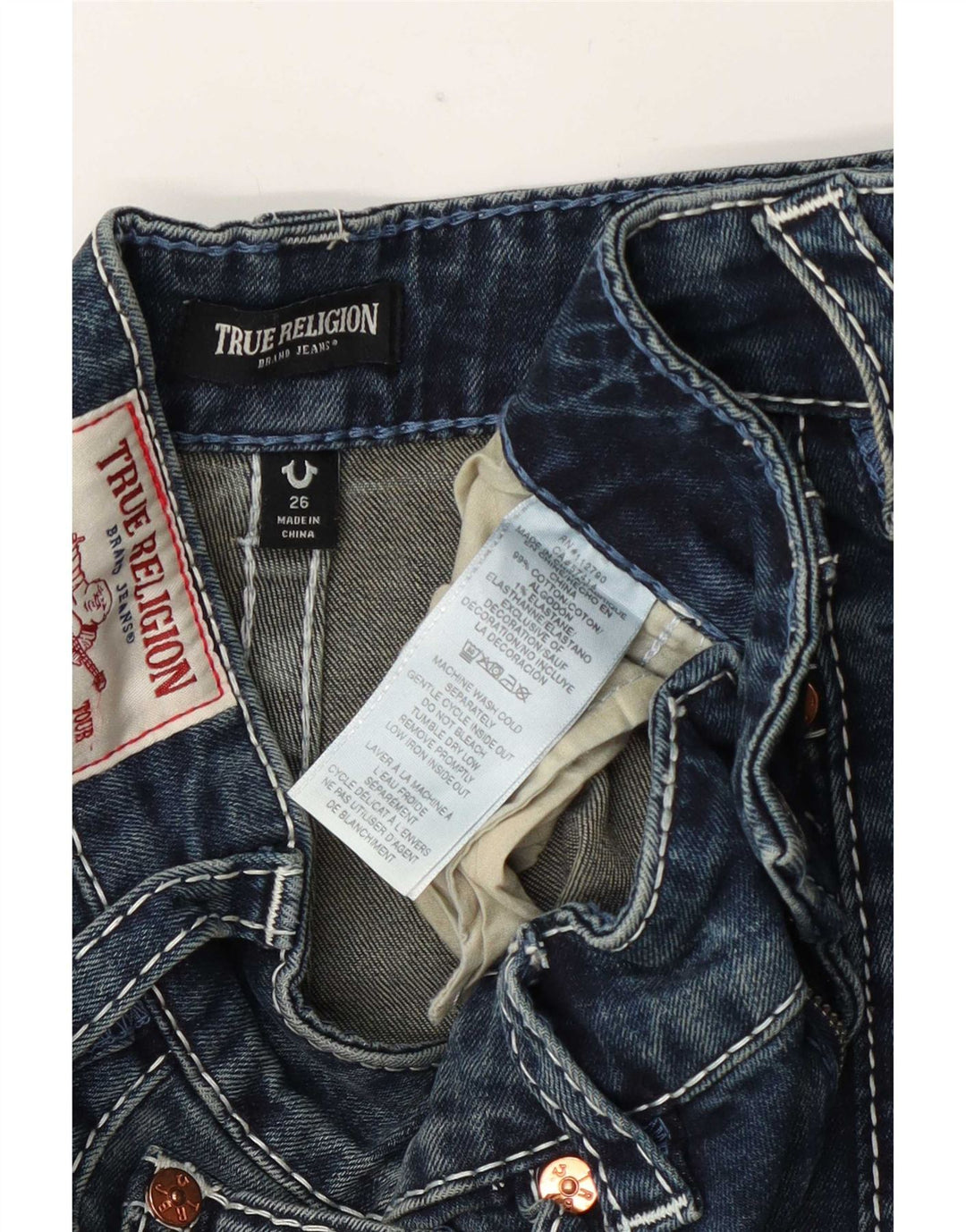 Jeans cargo a gamba larga da donna True Religion W26 L33 cotone blu