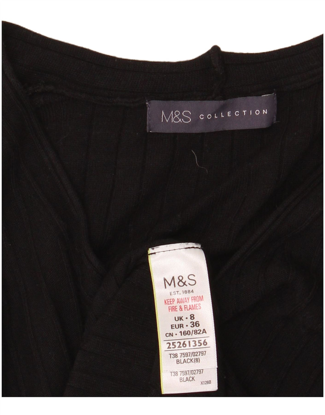 Maglione da donna con scollo a V Marks & Spencer UK 8 piccolo in viscosa nera