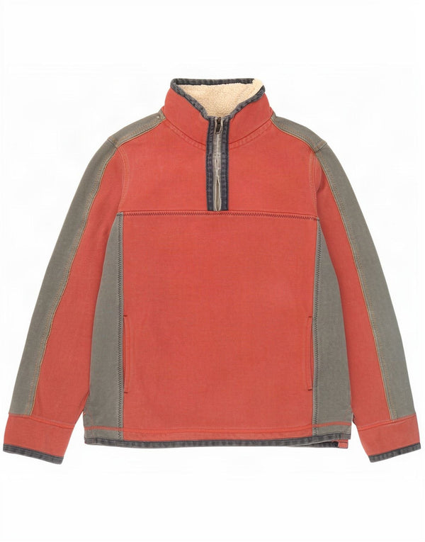 Fat Face Uomo The Airlie Zip Neck Felpa Maglione Rosso Medio Colorblock
